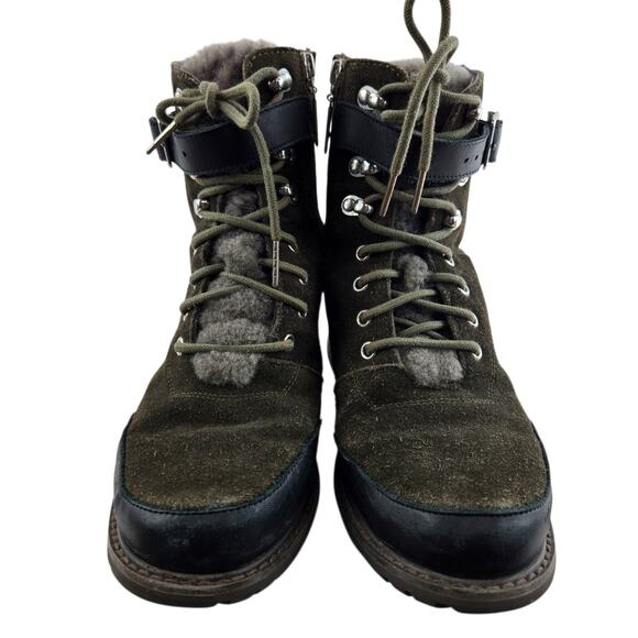 EMU Australia Boots Women 8 Waldron Green Suede Waterproof Moto Combat Shearling - Picture 4 of 12